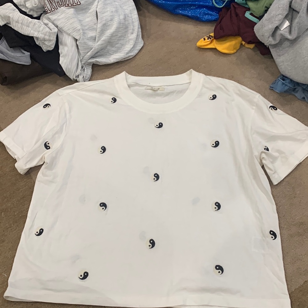 Madewell White Tee with Black Yin Yang Design